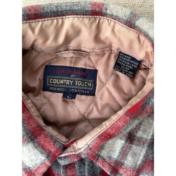 Vintage Sportswear by Country Touch Flannel Wool Jacket Men Size Large Red Plaid - Picture 4 of 6